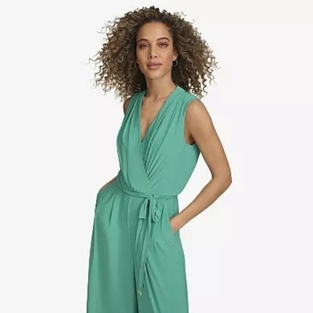 Women's Size 10  Harper Rose Sleeveless Wide-Leg Cropped Green Jumpsuit - Picture 10 of 13